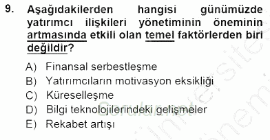 Yatırımcı İlişkileri Yönetimi 2012 - 2013 Dönem Sonu Sınavı 9.Soru