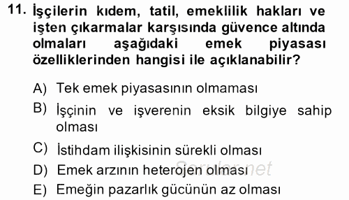İstihdam ve İşsizlik 2013 - 2014 Dönem Sonu Sınavı 11.Soru