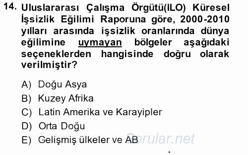 İstihdam ve İşsizlik 2013 - 2014 Dönem Sonu Sınavı 14.Soru