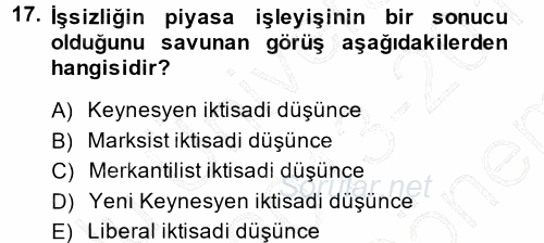 İstihdam ve İşsizlik 2013 - 2014 Dönem Sonu Sınavı 17.Soru