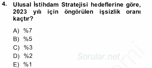 İstihdam ve İşsizlik 2013 - 2014 Dönem Sonu Sınavı 4.Soru