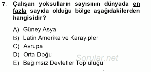 İstihdam ve İşsizlik 2013 - 2014 Dönem Sonu Sınavı 7.Soru