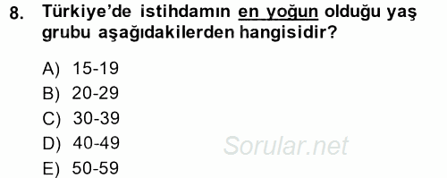 İstihdam ve İşsizlik 2013 - 2014 Dönem Sonu Sınavı 8.Soru