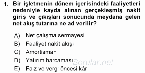 Girişim Finansmanı 2017 - 2018 Dönem Sonu Sınavı 1.Soru
