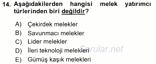 Girişim Finansmanı 2017 - 2018 Dönem Sonu Sınavı 14.Soru