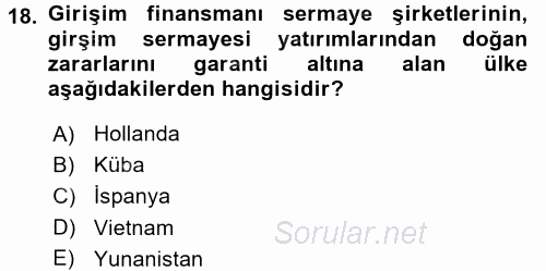 Girişim Finansmanı 2017 - 2018 Dönem Sonu Sınavı 18.Soru