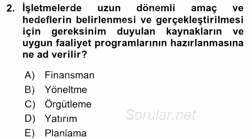 Girişim Finansmanı 2017 - 2018 Dönem Sonu Sınavı 2.Soru