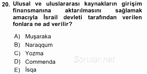 Girişim Finansmanı 2017 - 2018 Dönem Sonu Sınavı 20.Soru