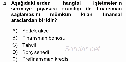 Girişim Finansmanı 2017 - 2018 Dönem Sonu Sınavı 4.Soru