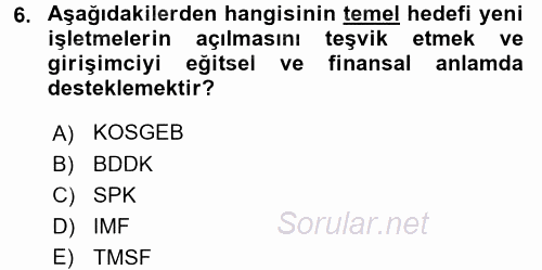 Girişim Finansmanı 2017 - 2018 Dönem Sonu Sınavı 6.Soru