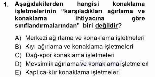 Konaklama Hizmetlerinde Kalite Yönetimi 2014 - 2015 Dönem Sonu Sınavı 1.Soru