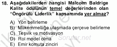Konaklama Hizmetlerinde Kalite Yönetimi 2014 - 2015 Dönem Sonu Sınavı 18.Soru