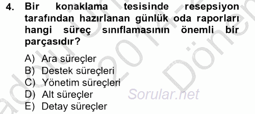 Konaklama Hizmetlerinde Kalite Yönetimi 2014 - 2015 Dönem Sonu Sınavı 4.Soru