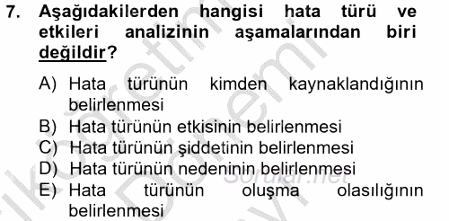 Konaklama Hizmetlerinde Kalite Yönetimi 2014 - 2015 Dönem Sonu Sınavı 7.Soru