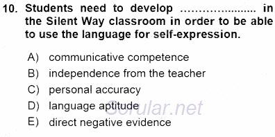 İngilizce Öğretiminde Yaklaşımlar 2015 - 2016 Ara Sınavı 10.Soru
