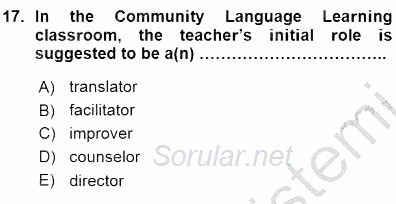 İngilizce Öğretiminde Yaklaşımlar 2015 - 2016 Ara Sınavı 17.Soru