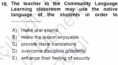 İngilizce Öğretiminde Yaklaşımlar 2015 - 2016 Ara Sınavı 18.Soru