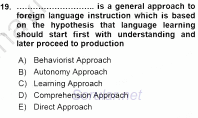 İngilizce Öğretiminde Yaklaşımlar 2015 - 2016 Ara Sınavı 19.Soru