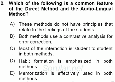 İngilizce Öğretiminde Yaklaşımlar 2015 - 2016 Ara Sınavı 2.Soru