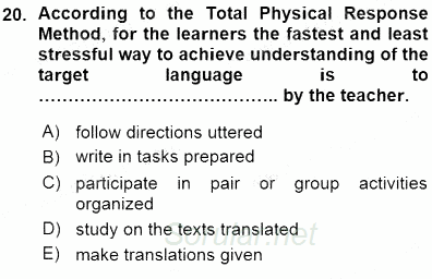 İngilizce Öğretiminde Yaklaşımlar 2015 - 2016 Ara Sınavı 20.Soru