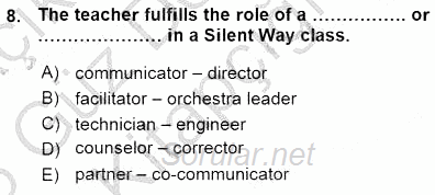 İngilizce Öğretiminde Yaklaşımlar 2015 - 2016 Ara Sınavı 8.Soru