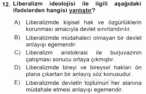 Sosyolojiye Giriş 2015 - 2016 Tek Ders Sınavı 12.Soru