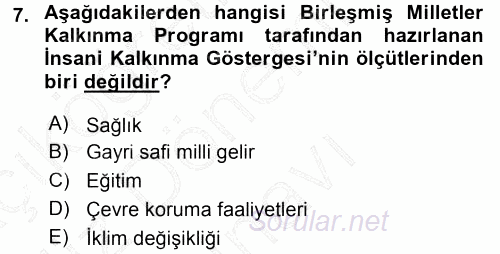 Çevre Sorunları ve Politikaları 2015 - 2016 Dönem Sonu Sınavı 7.Soru