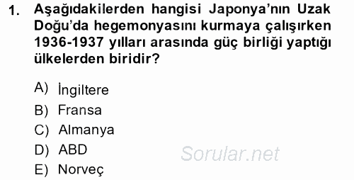 Siyasi Tarih 2 2014 - 2015 Ara Sınavı 1.Soru