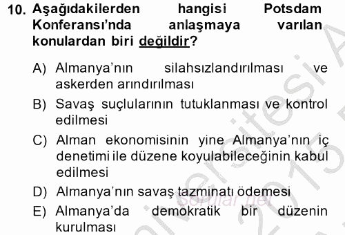 Siyasi Tarih 2 2014 - 2015 Ara Sınavı 10.Soru