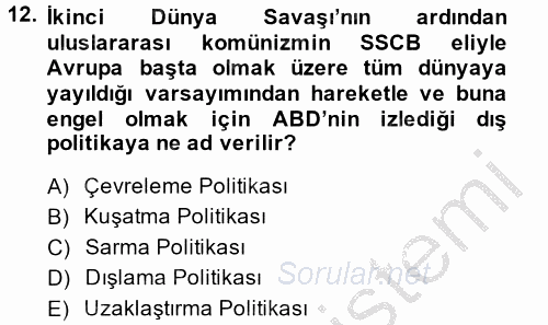 Siyasi Tarih 2 2014 - 2015 Ara Sınavı 12.Soru