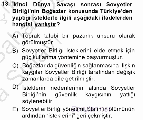 Siyasi Tarih 2 2014 - 2015 Ara Sınavı 13.Soru