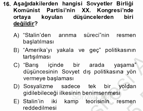 Siyasi Tarih 2 2014 - 2015 Ara Sınavı 16.Soru