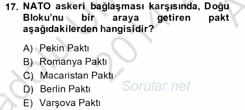 Siyasi Tarih 2 2014 - 2015 Ara Sınavı 17.Soru