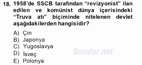 Siyasi Tarih 2 2014 - 2015 Ara Sınavı 18.Soru