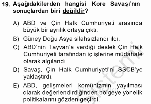 Siyasi Tarih 2 2014 - 2015 Ara Sınavı 19.Soru