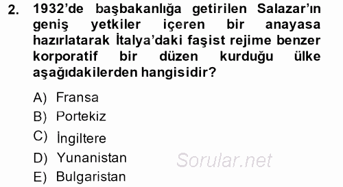 Siyasi Tarih 2 2014 - 2015 Ara Sınavı 2.Soru