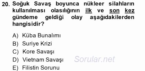 Siyasi Tarih 2 2014 - 2015 Ara Sınavı 20.Soru