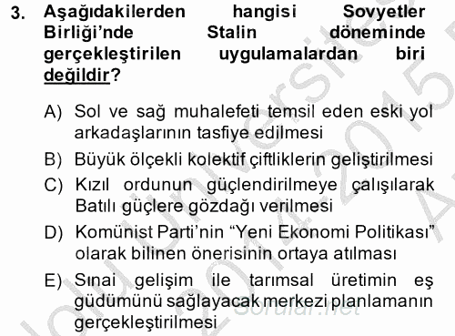 Siyasi Tarih 2 2014 - 2015 Ara Sınavı 3.Soru