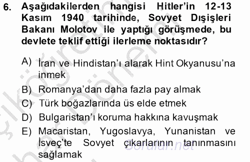 Siyasi Tarih 2 2014 - 2015 Ara Sınavı 6.Soru