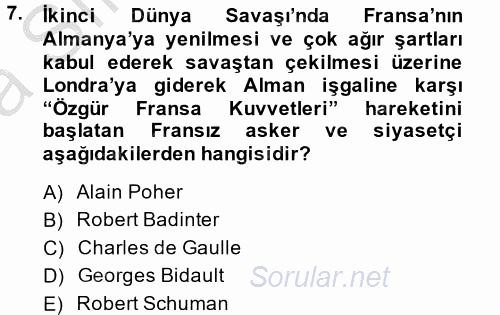 Siyasi Tarih 2 2014 - 2015 Ara Sınavı 7.Soru