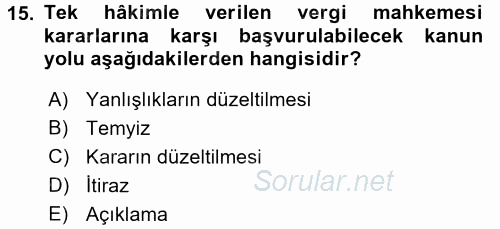 İdari Yargı 2015 - 2016 Dönem Sonu Sınavı 15.Soru