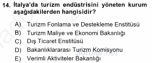 Destinasyon Yönetimi 2016 - 2017 Ara Sınavı 14.Soru