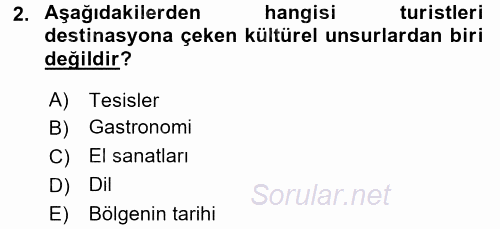 Destinasyon Yönetimi 2016 - 2017 Ara Sınavı 2.Soru