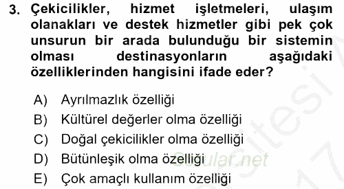 Destinasyon Yönetimi 2016 - 2017 Ara Sınavı 3.Soru