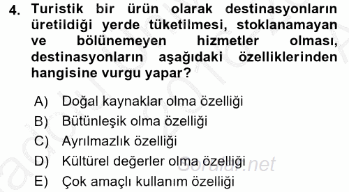 Destinasyon Yönetimi 2016 - 2017 Ara Sınavı 4.Soru