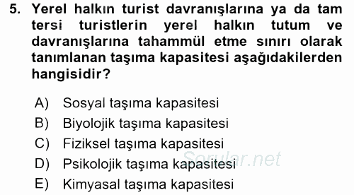 Destinasyon Yönetimi 2016 - 2017 Ara Sınavı 5.Soru