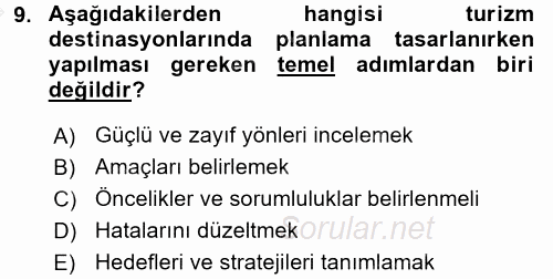 Destinasyon Yönetimi 2016 - 2017 Ara Sınavı 9.Soru