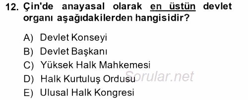 Gelişmekte Olan Ülkelerde Siyaset 2013 - 2014 Dönem Sonu Sınavı 12.Soru