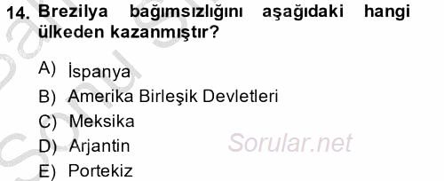 Gelişmekte Olan Ülkelerde Siyaset 2013 - 2014 Dönem Sonu Sınavı 14.Soru
