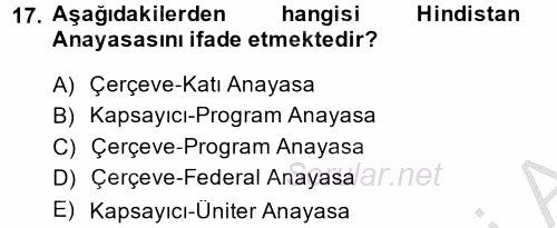 Gelişmekte Olan Ülkelerde Siyaset 2013 - 2014 Dönem Sonu Sınavı 17.Soru